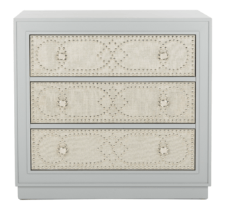 Recalled chest with light gray drawers and light gray linen finish (Model Number  CHS6410B)